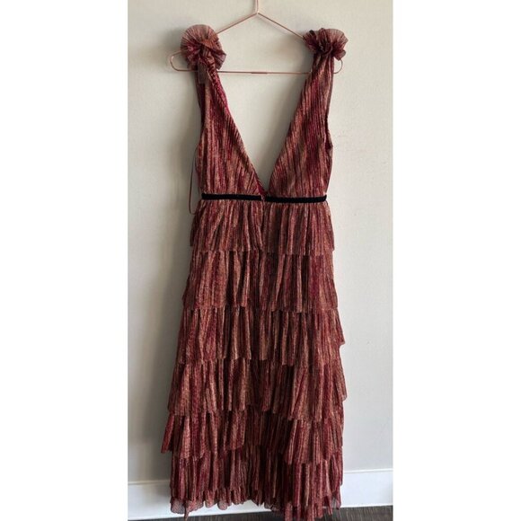 Deeelly Women Sleeve Less Maxi Towered Style Zip At The Back Dress Copper Size M - Picture 8 of 11